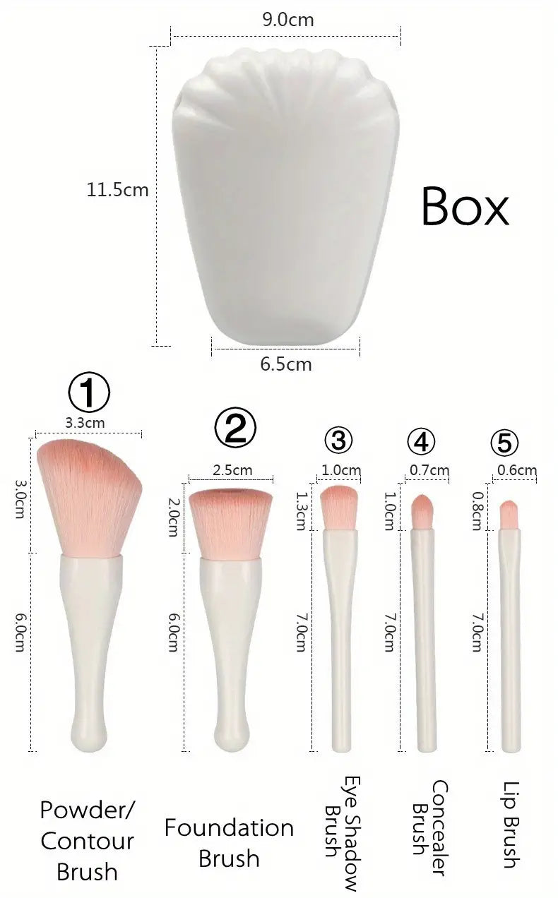 Cosmetic Brush Set with Mirror - 5-Piece Mini Cosmetic Brush Set